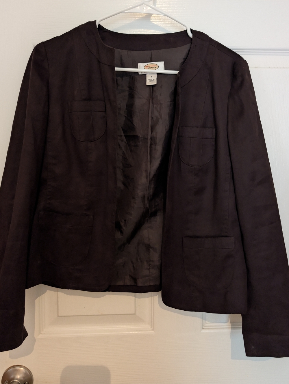Talbots Black Collarless Open-Front Blazer
